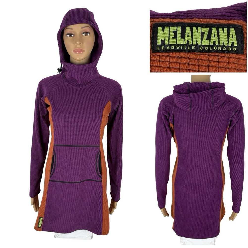 Melanzana Womens Small Dress Purple Orange Micro Grid Hooded Hiking Fleece Light